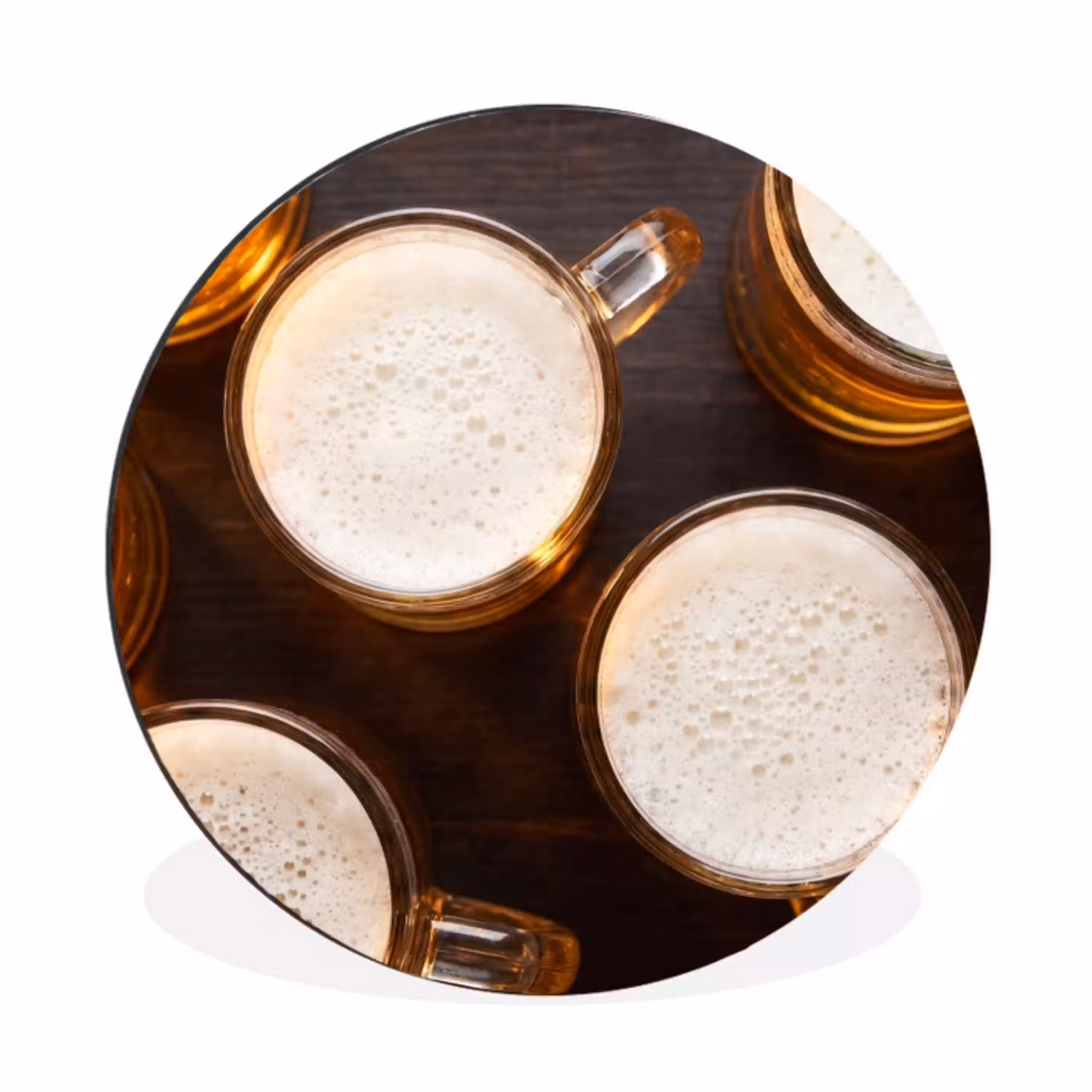 Bier - Glazen - Schuim - Hout - Drank Wandcirkel aluminium klein -3d