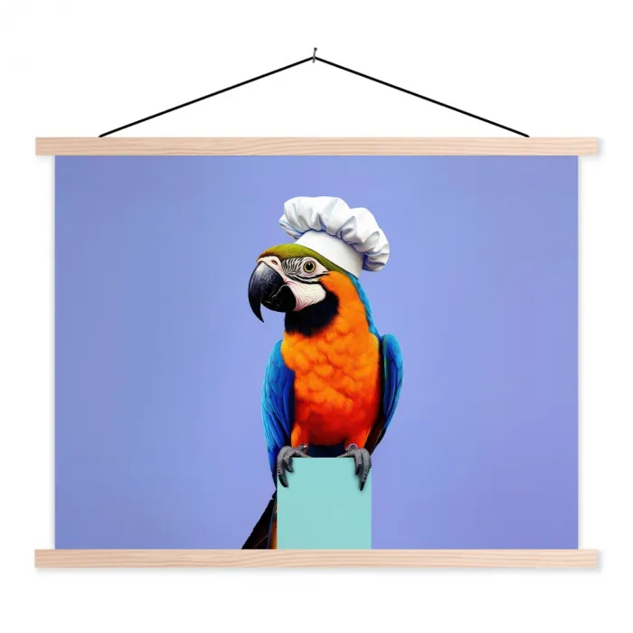 Papegaai - Koksmuts - Vogel - Leuk textielposter latten blank klein -3d