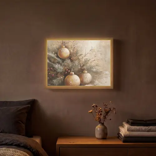 Kerst - Kerstballen - Beige - Goud Light Box met batterij (Wandlamp) middel -sfeer4