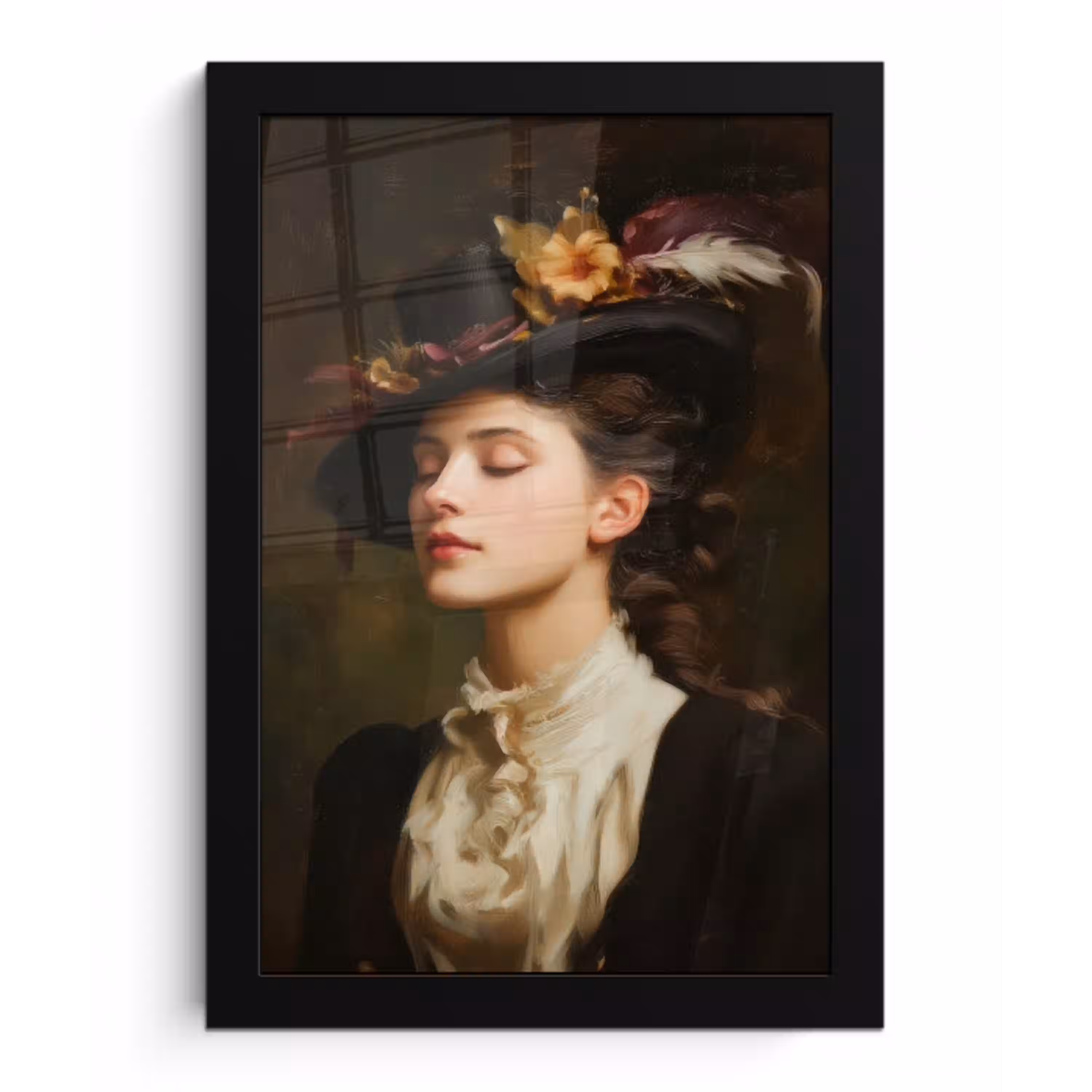 Vrouw - Victoriaans - Portret fotolijst zwart zonder passe partout klein -3d