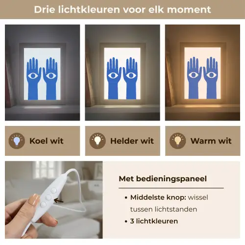 Handen - Twee - Ogen - Blauw Light Box met kabel (Tafellamp) klein -USP_lichtkleurNL