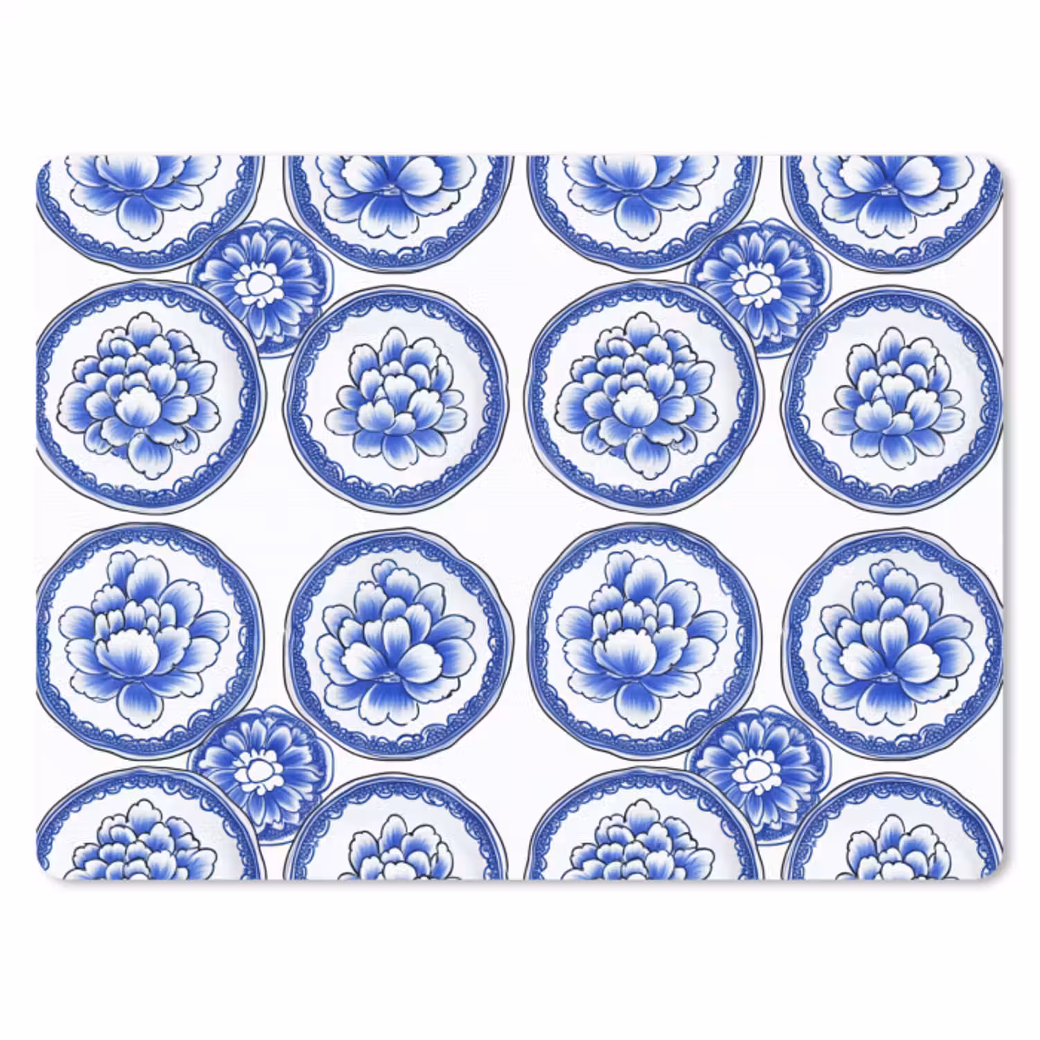 Muismat - Cirkels - Bloemen - Blauw