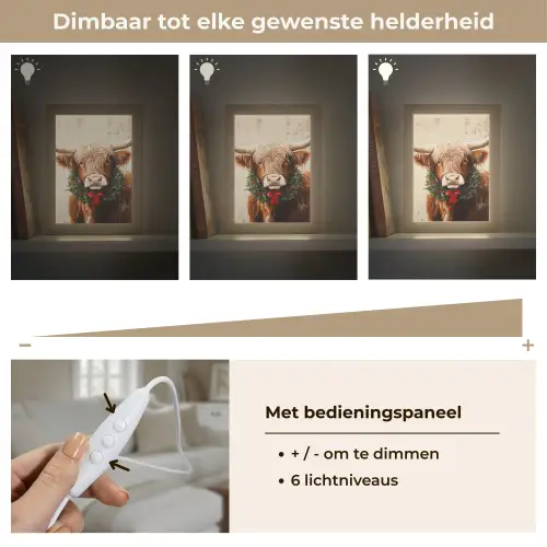 Kerst - Schotse Hooglander - Bruin - Krans Light Box met kabel (Tafellamp) klein -USP_dimbaarNL