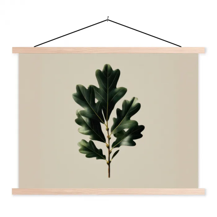 Eikenbladeren - Beige - Groen - Golvende randen textielposter latten blank klein -3d