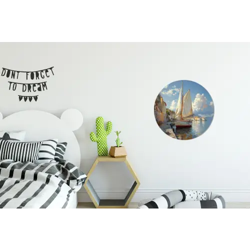 Zeilschip - Huizen - Kade - Zee Wandcirkel aluminium klein -kinderkamer