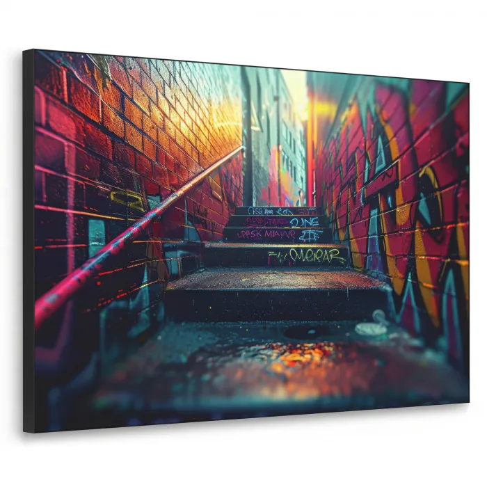 Architectuur - Neon - Trap - Graffiti Textielframe zwart klein -3d