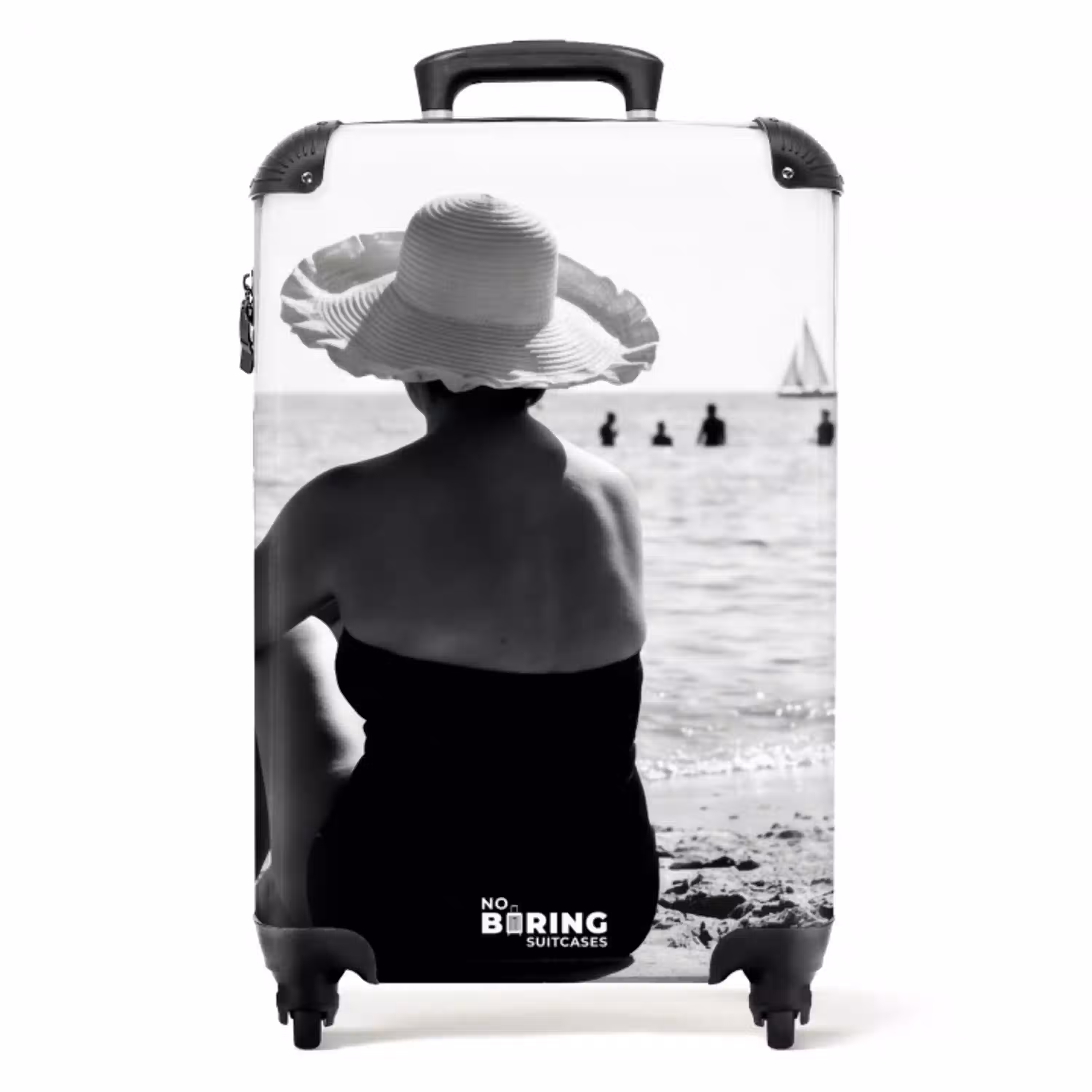 Zonnehoed - Strand - Zwart - Wit NBS - Handbagage koffer - Volwassenen Unisex middel -productfoto_recht