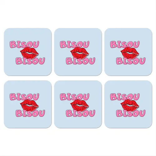 Bisou - Blauw - Roze - Lippen onderzetter kurk middel -3d