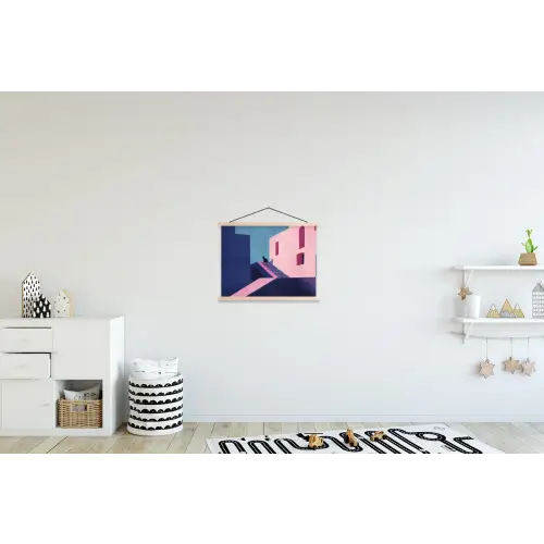 Kat - Trap - Gebouwen - Schaduwcontrasten textielposter latten blank klein -kinderkamer