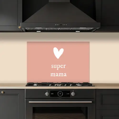 Presentje voor Moederdag super mama lichtroze/wit keuken achterwand spatscherm klein -sfeer1