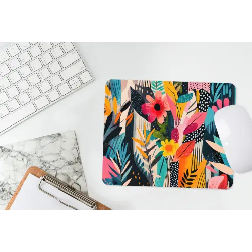 Schilderij - Abstract - Bloemen - Roze muismat rubber klein -witbureau