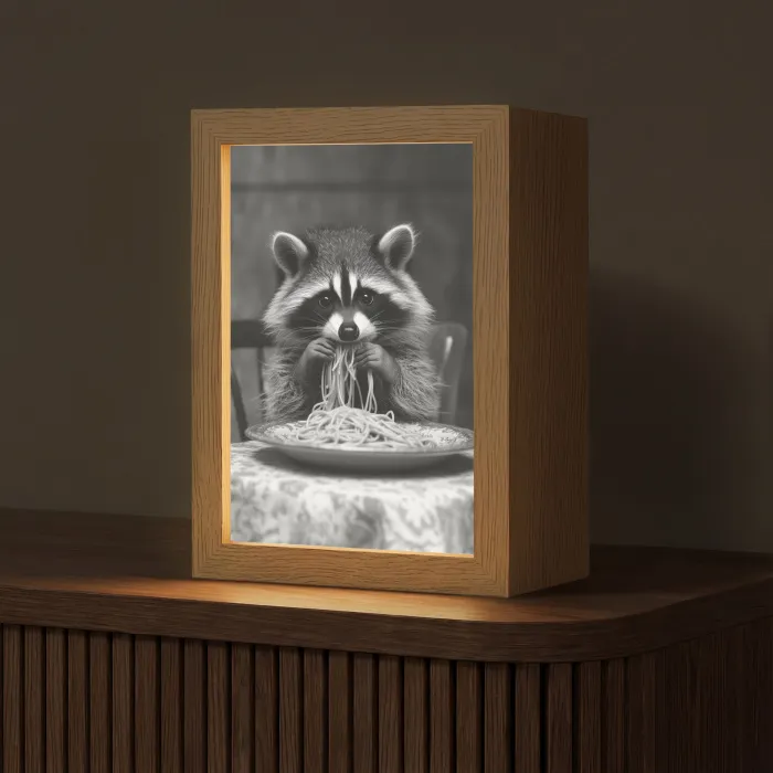 Wasbeer - Cute - Pasta - Tafelkleed - Zwart - Wit Light Box met kabel (Tafellamp) klein -z3d_website