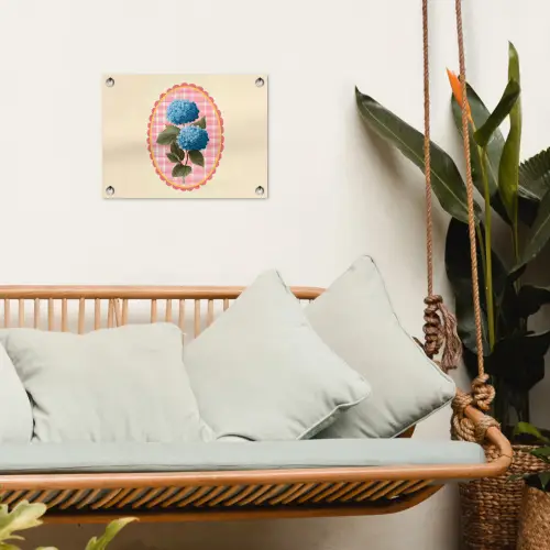 Bloemen - Blauw - Lijst - Bladeren tuinposter los doek klein -sfeer7