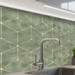 Subtiel - Geometrisch - Goud - Groen keuken achterwand 2 middel 865 -zzzz3d_schuin