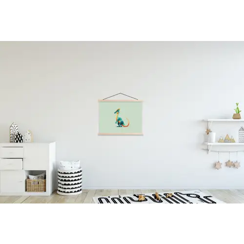 Staart - Dino - Minimalistisch - Blauw textielposter latten blank klein -kinderkamer