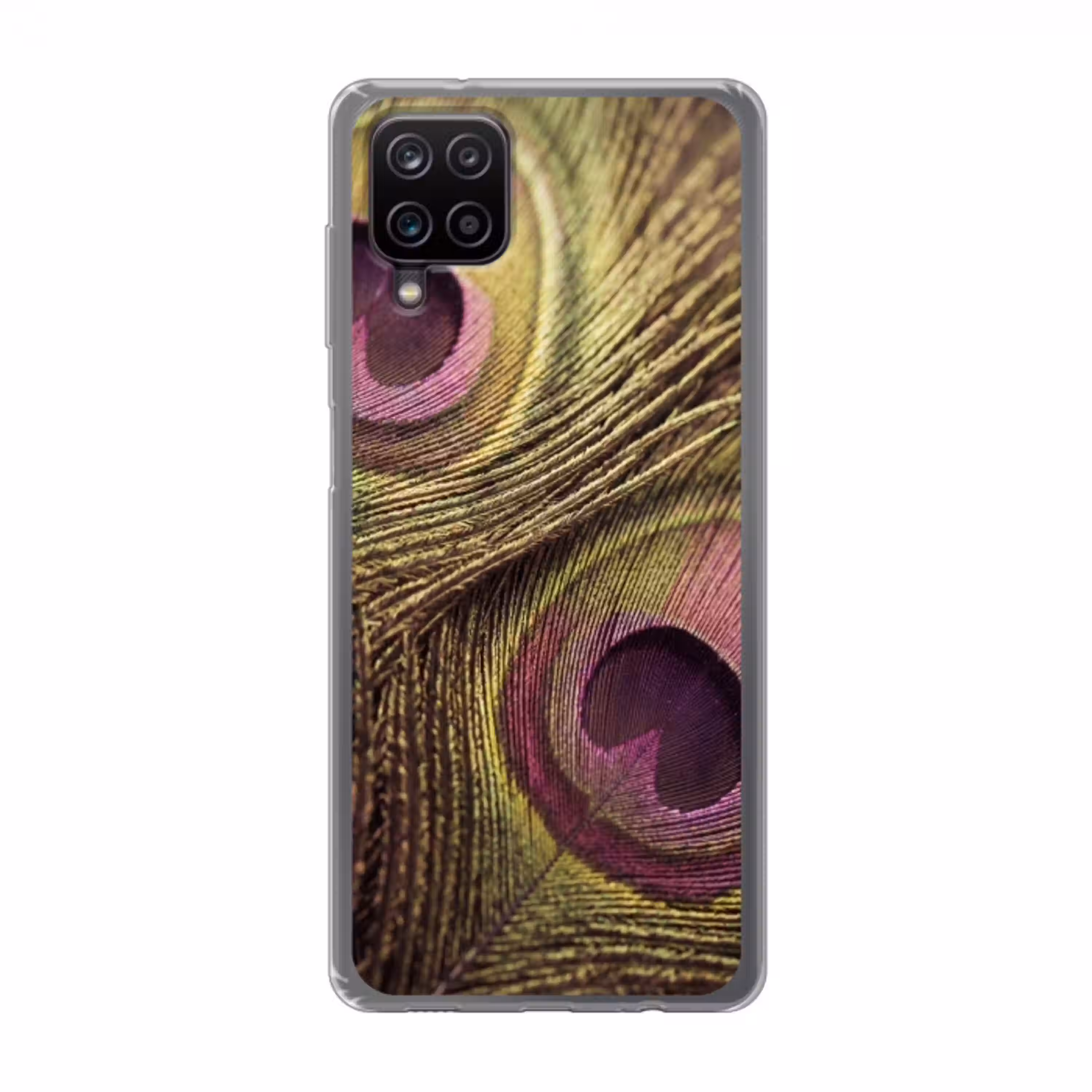 Pauw - Veren - Paars - Groen Telefoonhoesje Samsung Galaxy A12 klein -3d