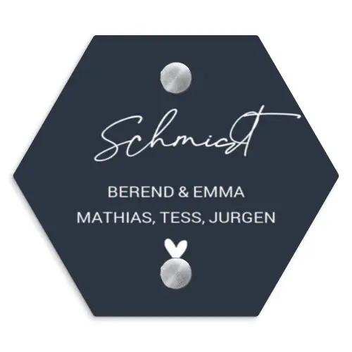 Effen blauw - Sierlijk Naambord Hexagon klein -3d