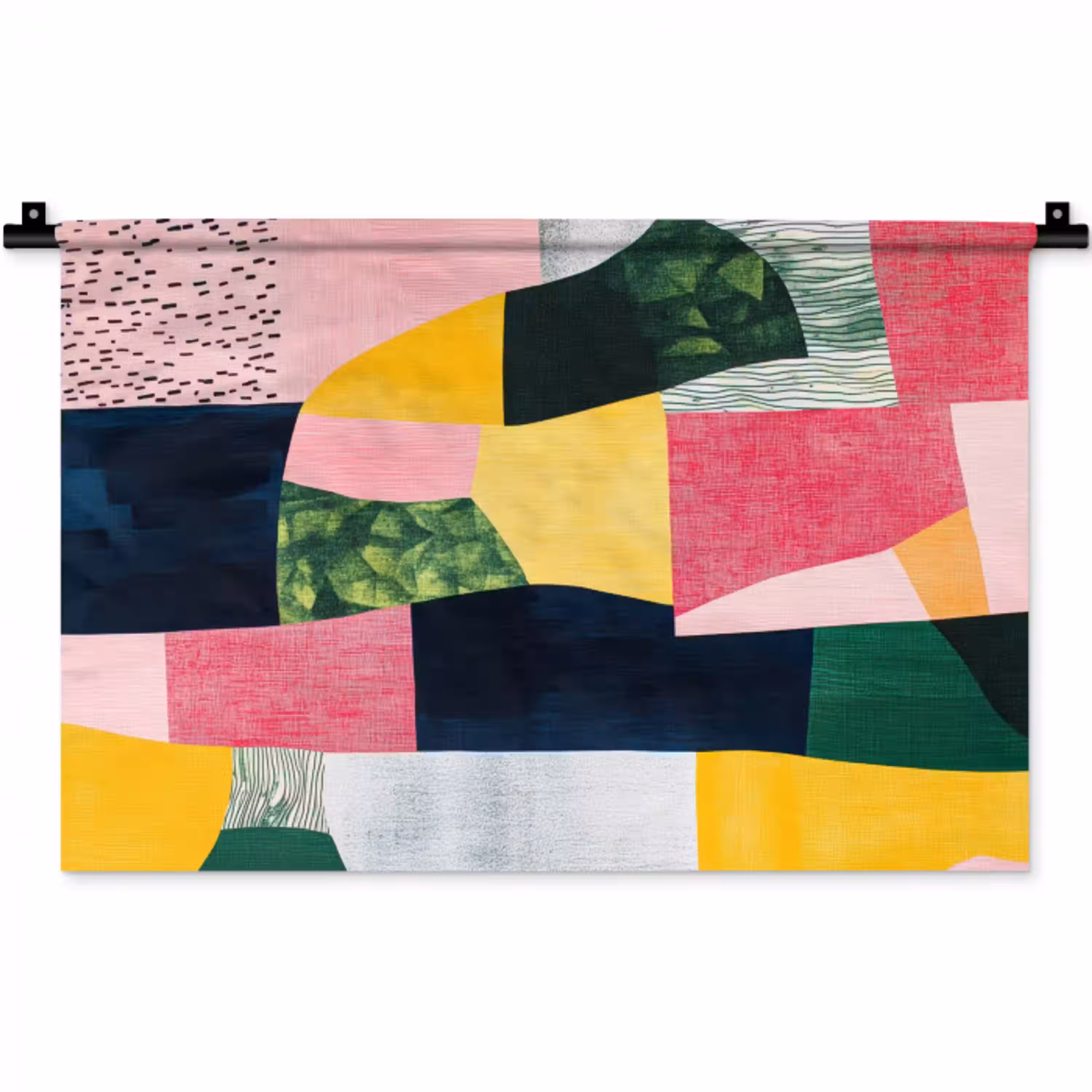Abstract - Roze - Lappen - Vormen - Geel Wandkleed katoen klein -zz3d