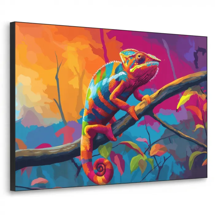 Kameleon - Tak - Gestreept - Bladeren Textielframe zwart klein -3d