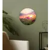 Zonsondergang - Bloemen - Roze - Natuur - Groen Wandcirkel kunststof plaat 5mm dik klein -sfeer3