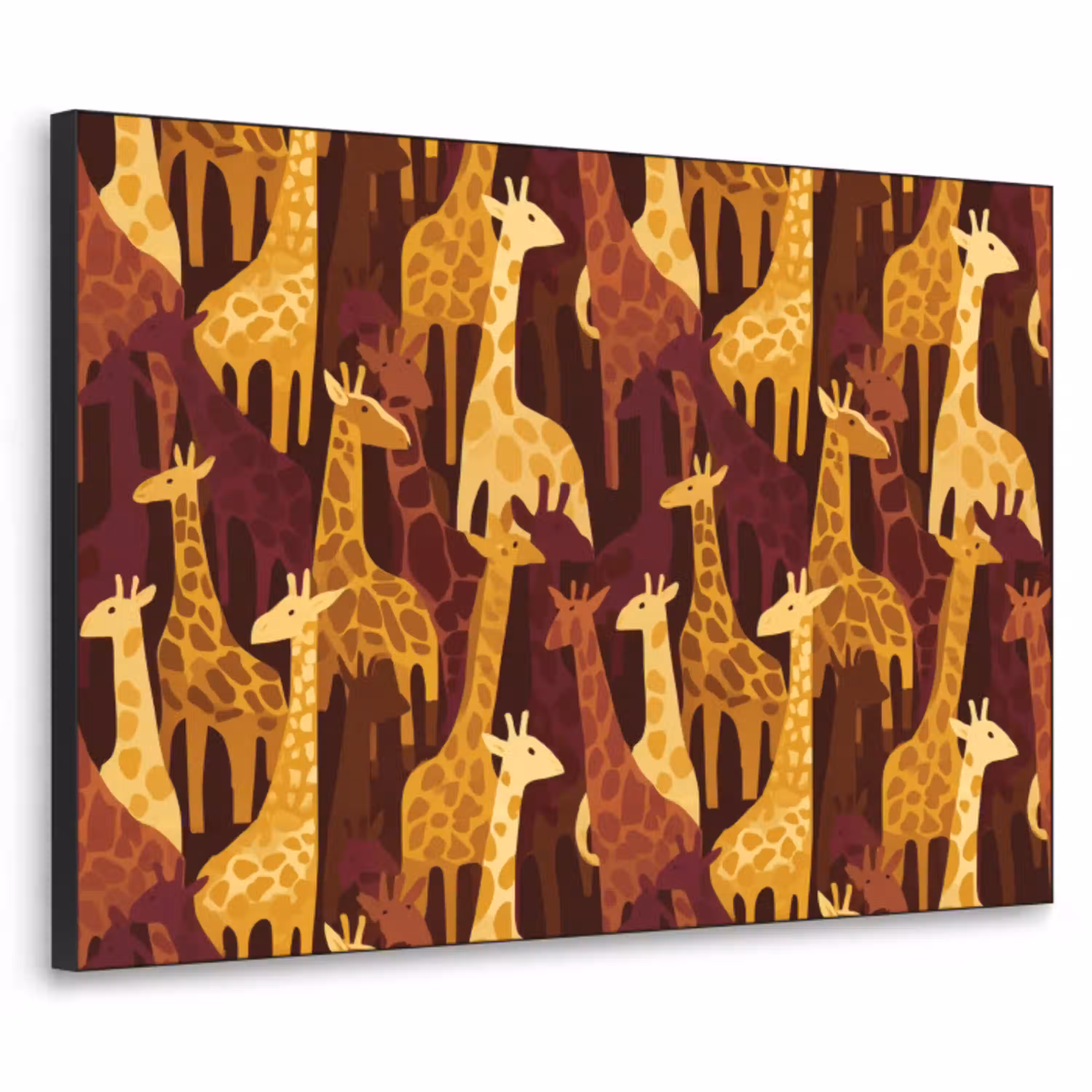 Bruin - Giraffen - Safari - Patroon Textielframe zwart klein 947 -3d