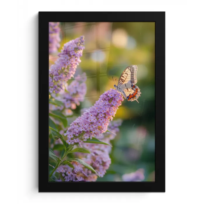 Sierlijke - Vlinder - Paarse - Bloemen fotolijst zwart zonder passe partout klein -3d