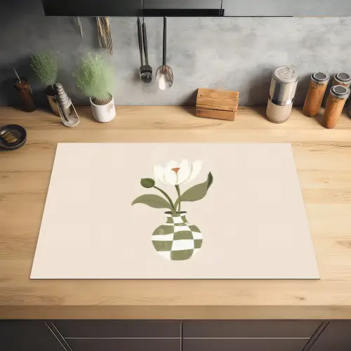 Vaas - Geruit - Bloem - Groen Inductie beschermer vinyl 3mm klein -sfeer5