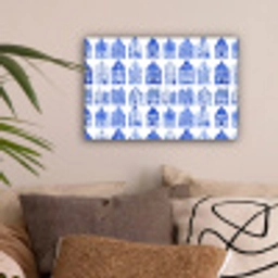 Patroon - Huizen - Blauw canvas 2cm klein 34 -sfeer1