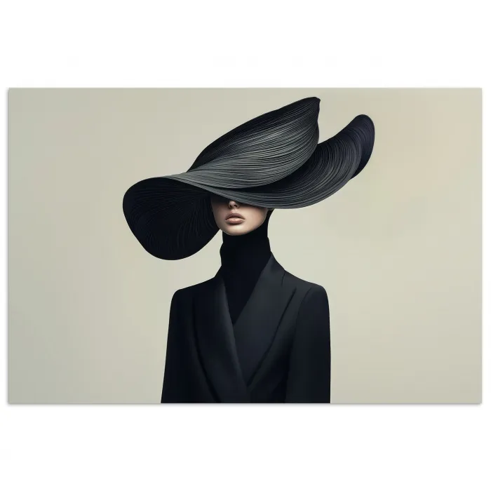 Zwart - Vrouw - Hoed poster papier klein -3d