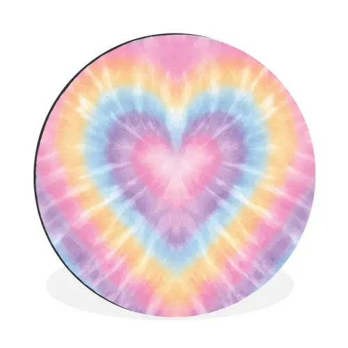 Hartvorm - Pastelkleuren - Tie Dye Wandcirkel aluminium klein -3d