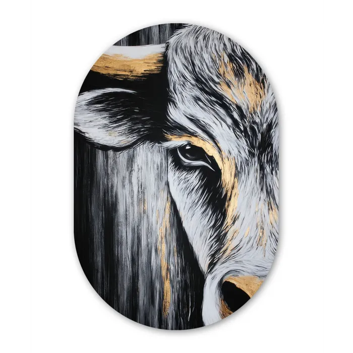 Stier - Hoorns - Snuit - Goud Wandcirkel Ovaal Glas middel -3d