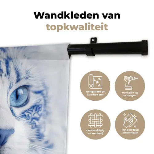 Kat - Patroon - Blauw Wandkleed katoen klein -sfeer2