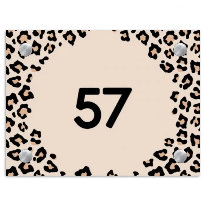 Beige luipaardprint - Traditioneel Naambord Rechthoek middel -3d