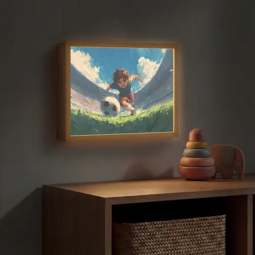 Stadion - Voetballer - Bal Light Box met batterij (Wandlamp kind) middel -sfeer5_kind