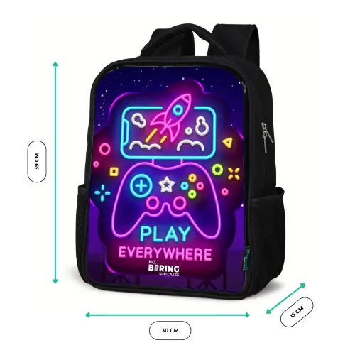Neonillustratie met een controller Rugzak - Zwart middel -productfoto_formaten