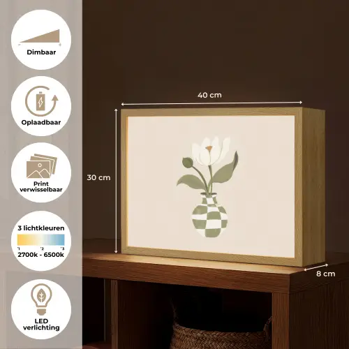 Vaas - Geruit - Bloem - Groen Light Box met batterij (Wandlamp) middel -USP_websiteoverzichtNL