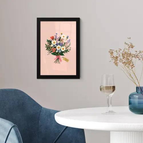 Margrieten - Boeket - Strikje - Roze fotolijst zwart zonder passe partout klein -sfeer4
