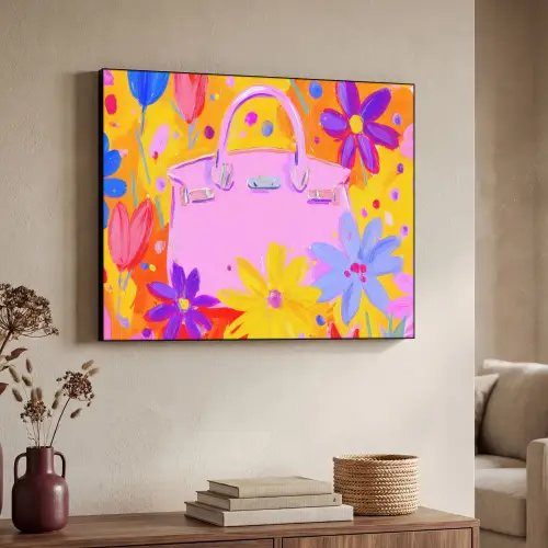 Tas - Roze - Bloemen Textielframe zwart klein -sfeer3