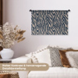 Zebra - Patroon - Blauw - Beige Wandkleed katoen klein 269 -tsfeer1_DE