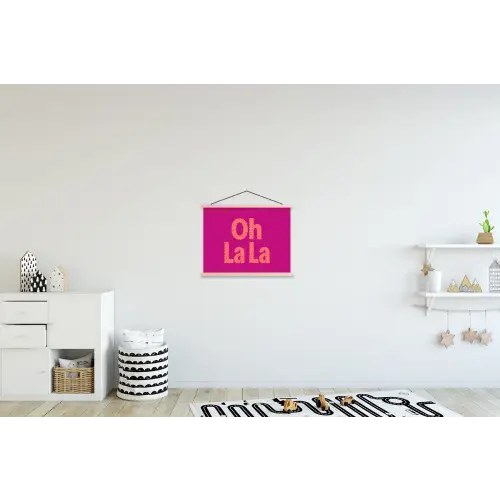 Oh la la - Luipaardprint - Roze textielposter latten blank klein -kinderkamer