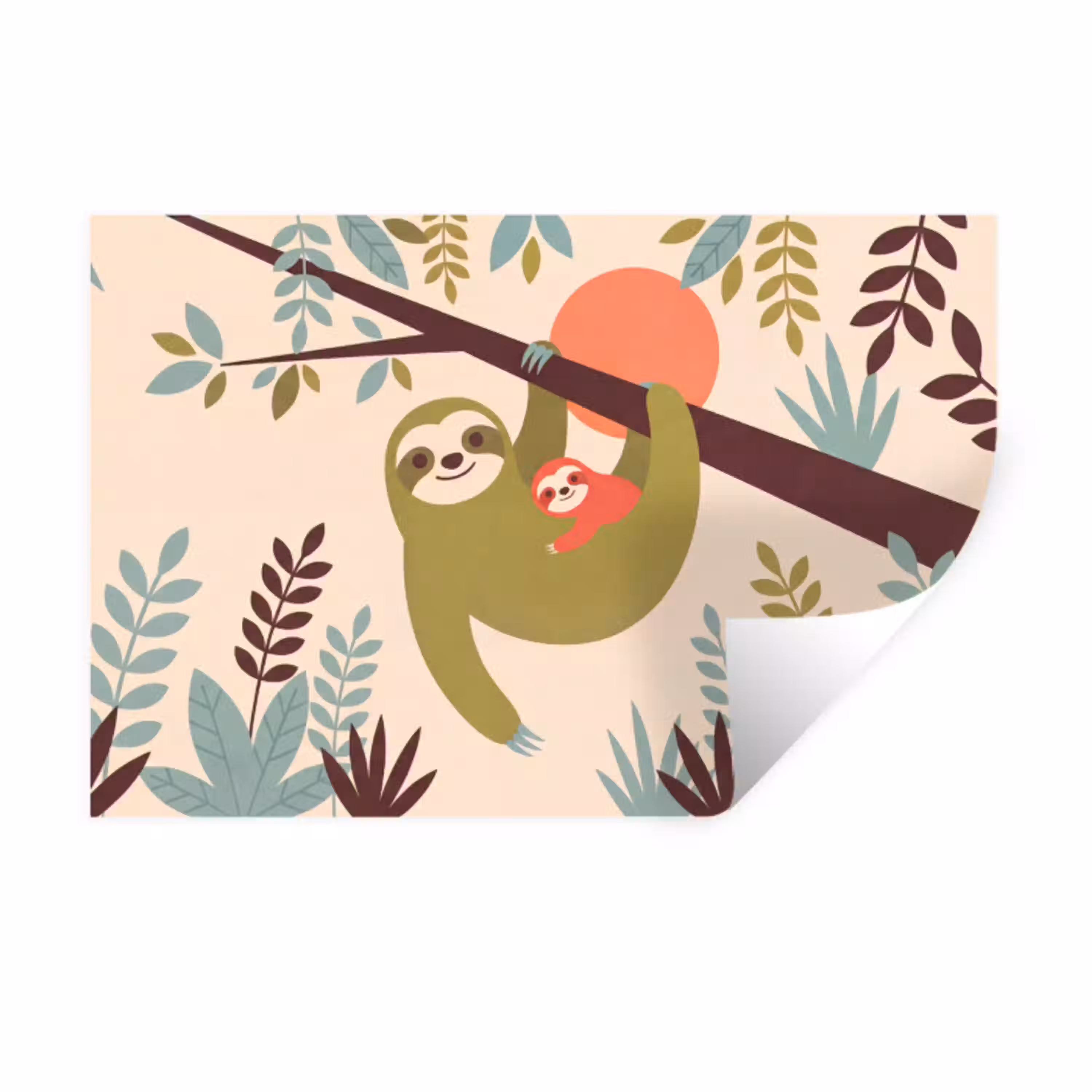 Dieren - Moeder - Baby - Natuur - Groen Muursticker klein -3d