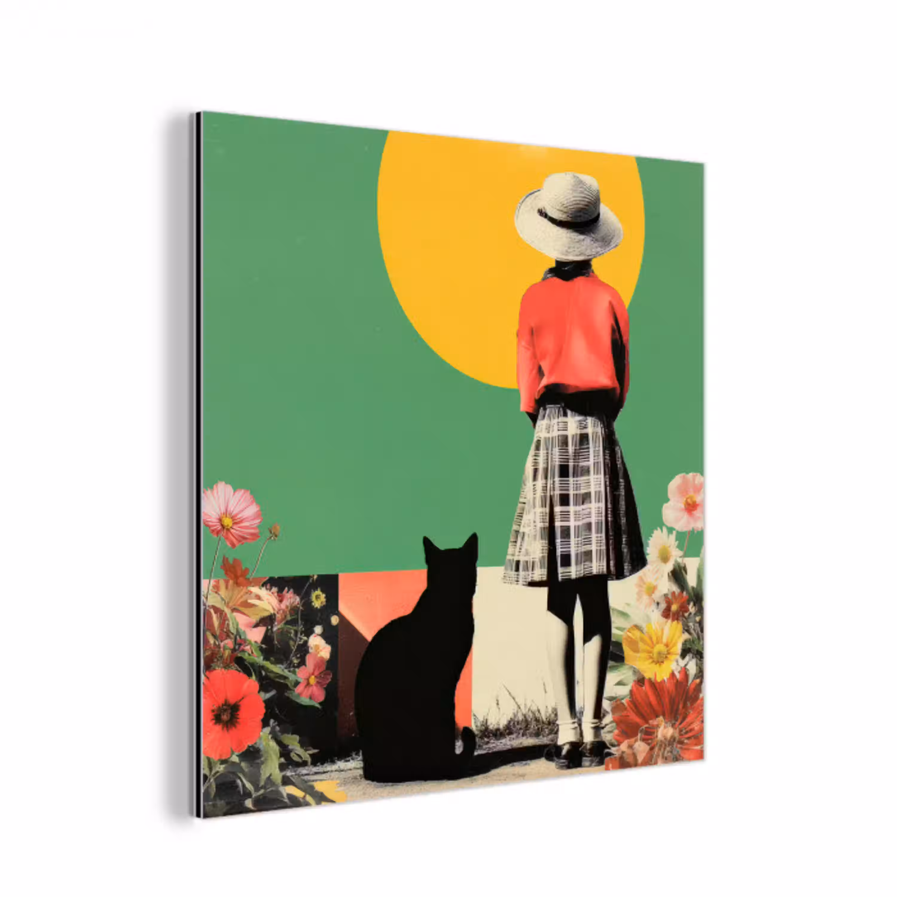 Retro - Meisje - Kat - Zon aluminium wit klein -3d
