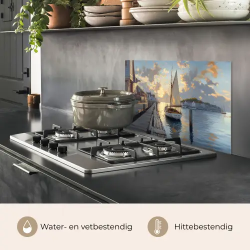 Zeilboot - Zon - Pier - Hout keuken achterwand spatscherm klein -usp_NL