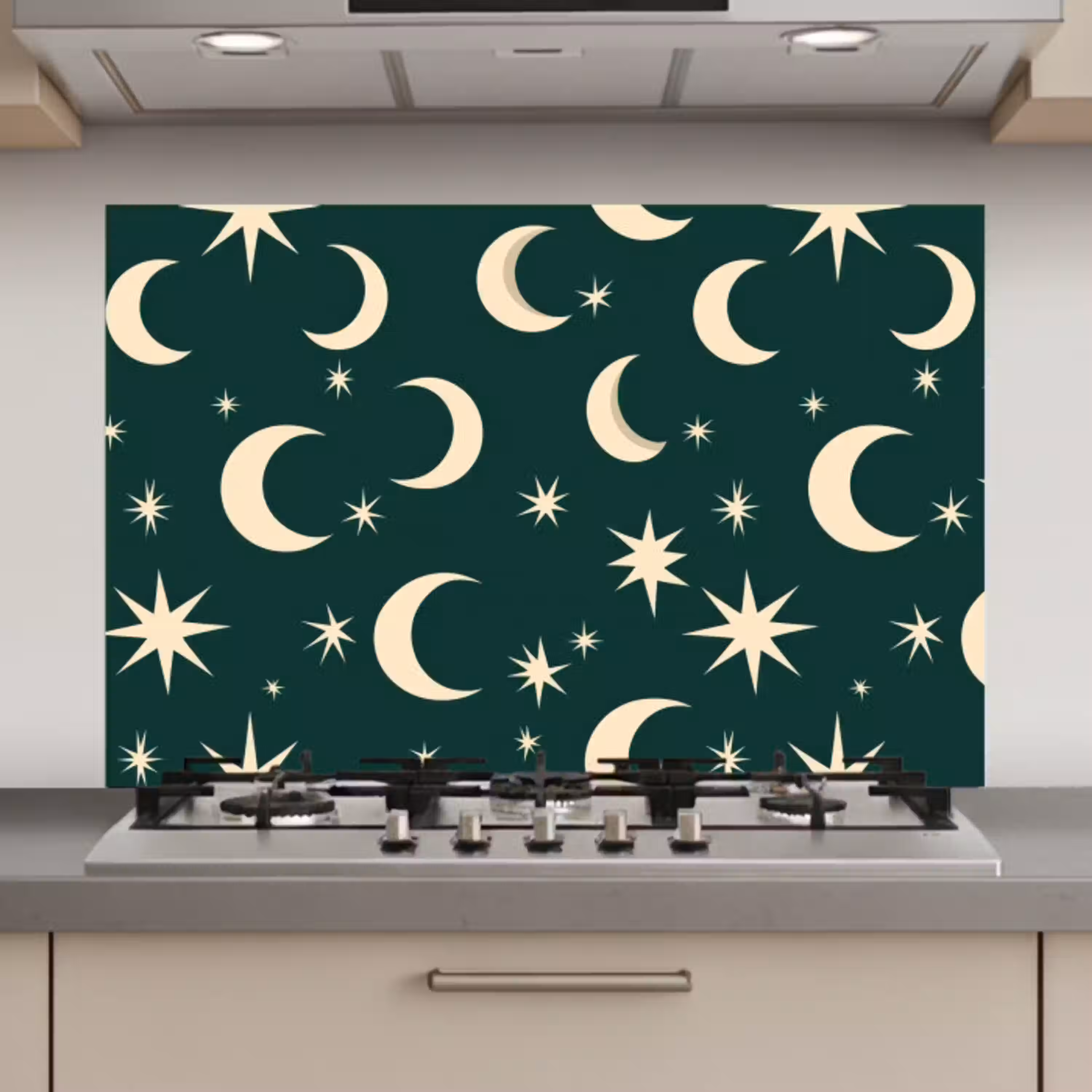 Manen - Sterren - Groen keuken achterwand spatscherm klein 900 -3d_website