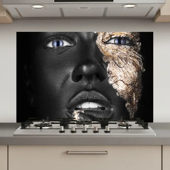 Vrouw - Bladgoud - Zwart - Huid - Luxe keuken achterwand spatscherm klein -3d_website