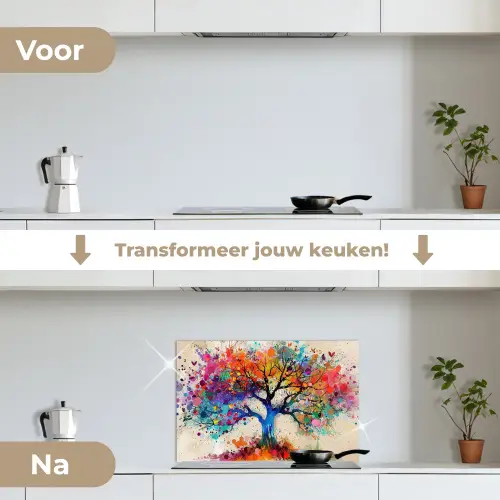 Levensboom - Natuur - Kleurrijk - Boom keuken achterwand spatscherm klein -voor_na_NL