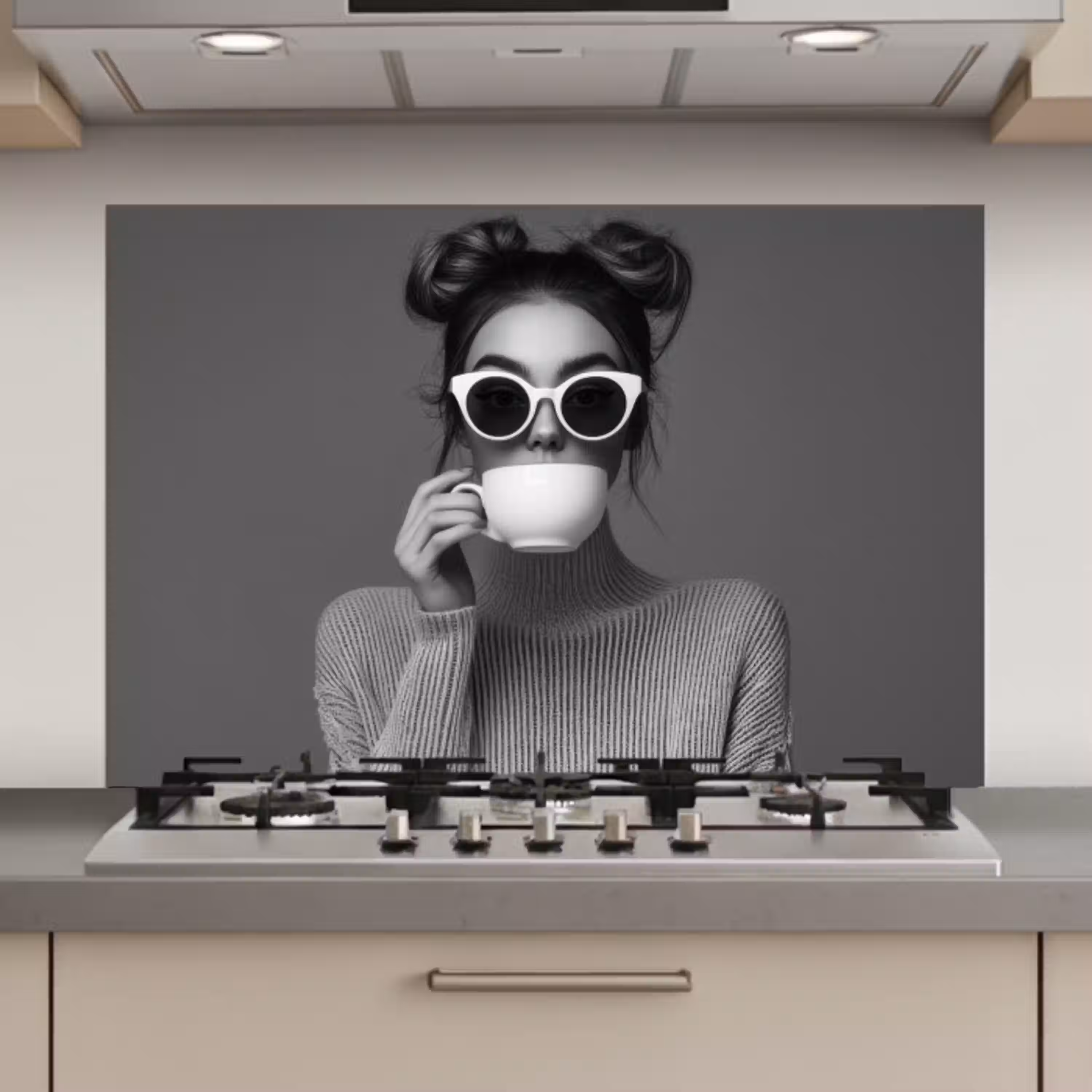 Vrouw - Koffie - Zwart - Wit keuken achterwand spatscherm klein -3d_website