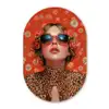 Vrouw - Kleurrijk - Dierenprint - Bloemen Wandcirkel Ovaal Glas middel -3d
