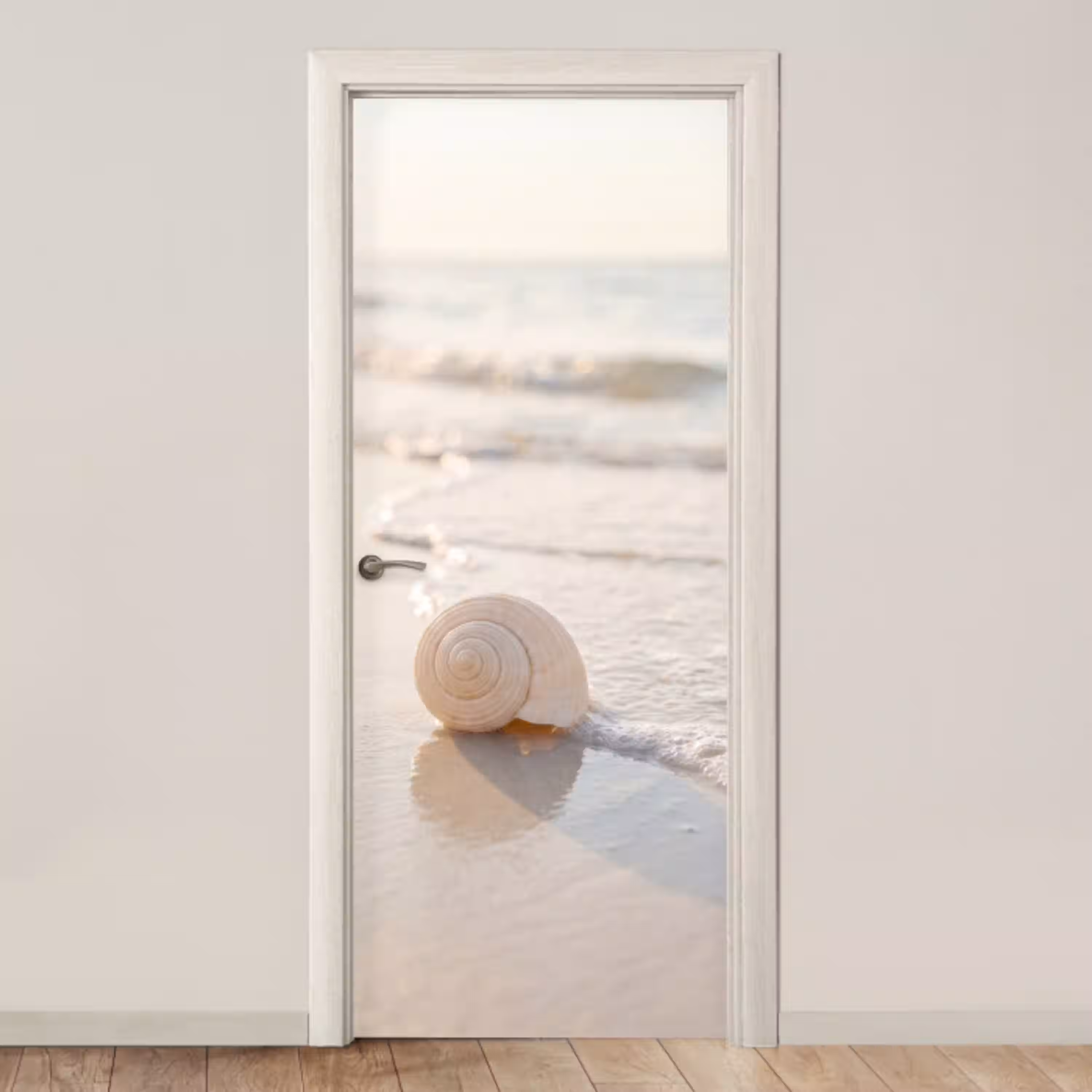 Zeeschelp - Strand - Zee - Natuur - Beige deurposter klein -3d_beige