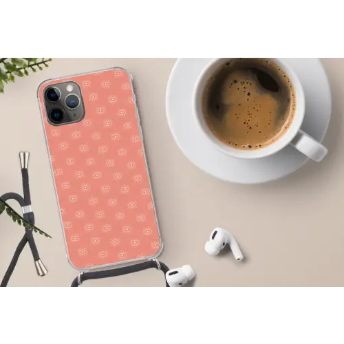 Boho - Print - Roze - Wit - Ogen Hoesje iPhone 12 Pro met koord klein -oordop